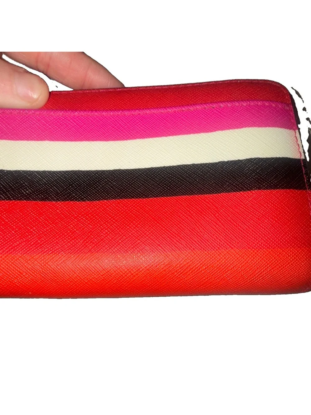 kate spade Striped Zip Wallet in Red, Pink, Black & Cream